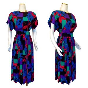 DIOR Vintage Skirt & Blouse Set, Separates, Bright Print, w/ Pockets